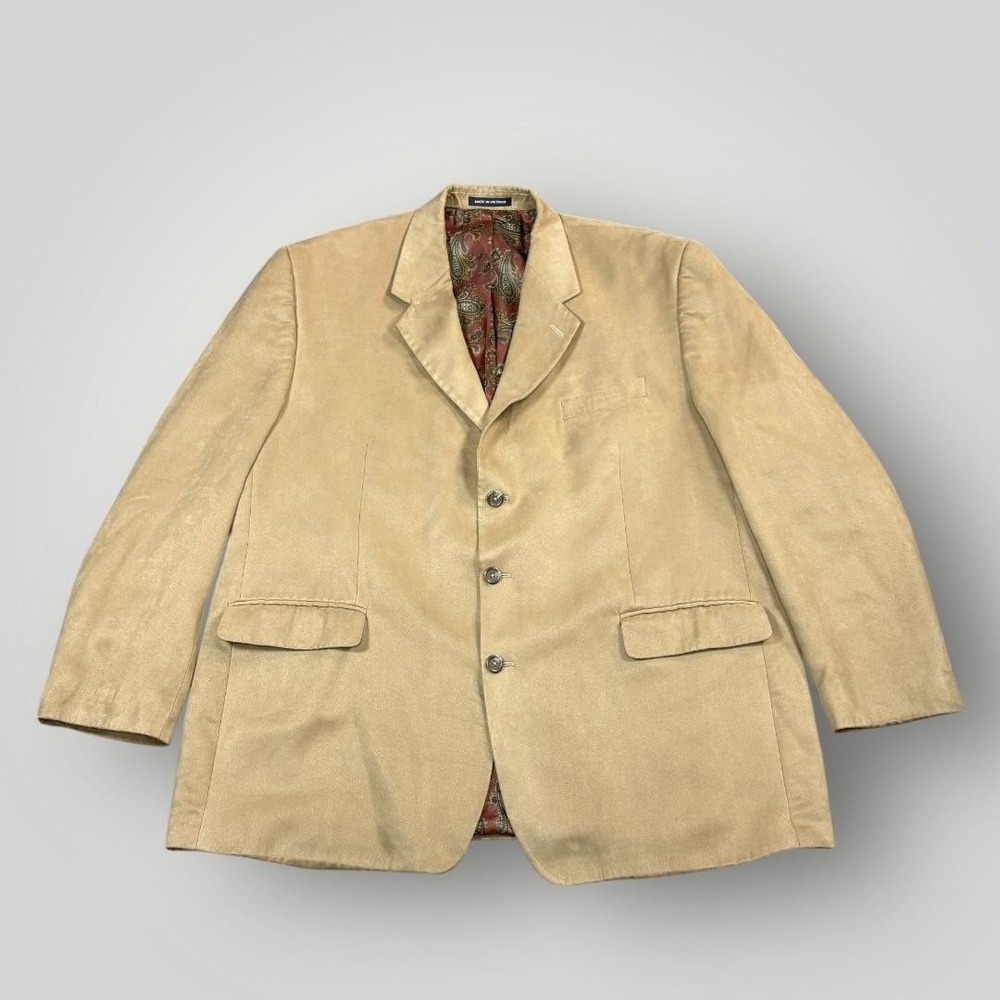 Chaps Blazer Mens 48R‎ Beige Faux Suede Sport Coat Paisley Lining 3 Button